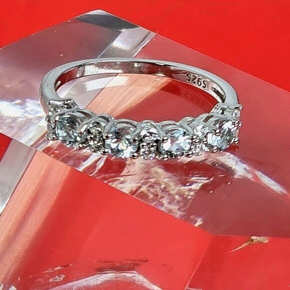 925 Sterling Silver Ring Sz 6.75 with Natural Aquamarine Gemstone. - Picture 1 of 9